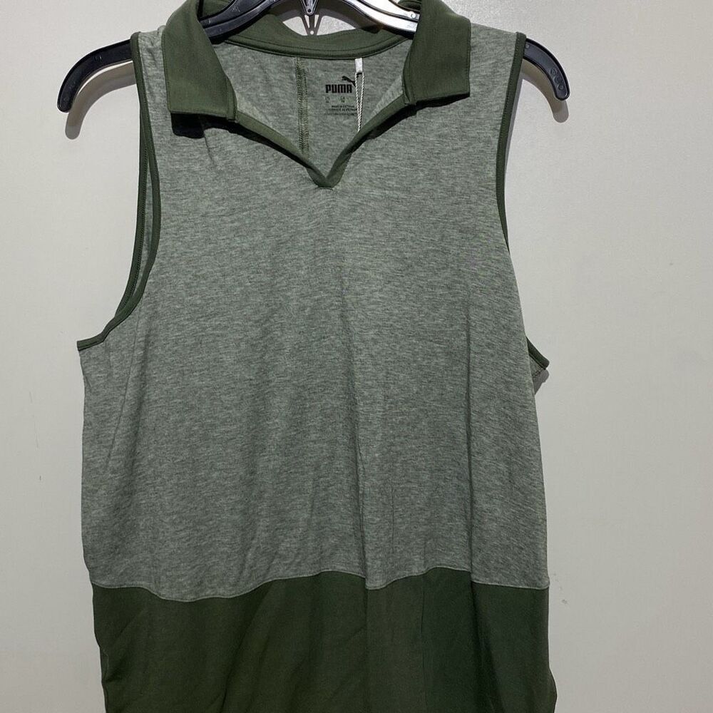 Puma Sleeveless Golf Polo XL Grey Green Colorblock FusionYarn Flex UPF 50+ NWT